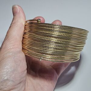 Gold Tone Large Wrap Statement Bracelet 8" Metal